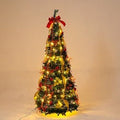 Foldable Telescopic Floor-Standing Green Velvet Christmas Tree With Warm Lights For Holiday Decorations