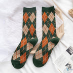 AutumnWinter Diamond-Patterned Women's Mid-Calf Socks