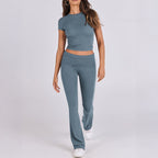 European And American-style Sporty Short-sleeve T-shirt And Long Pants Two-piece Women's Outfit