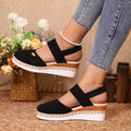 Hemp Rope Wedges Sandals Summer Lightweight Braided Closed Toe Elastic Band Shoes For Women