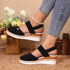 Hemp Rope Wedges Sandals Summer Lightweight Braided Closed Toe Elastic Band Shoes For Women