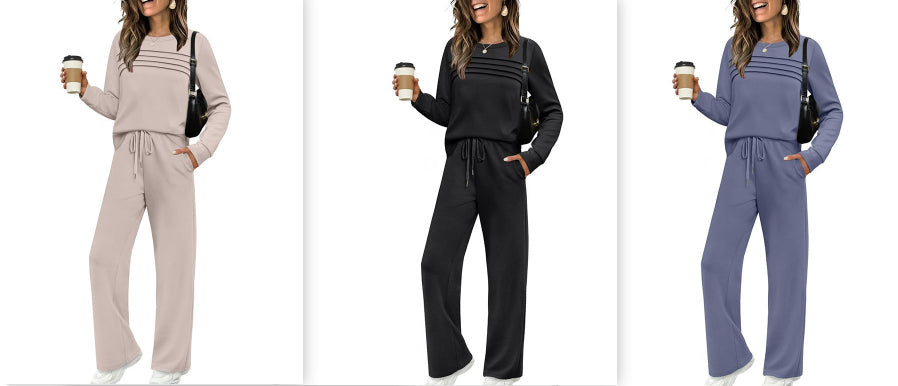 Women's Casual Elastic Waist Trousers Wide-leg Pants