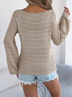 Women Off-Shoulder Hollow Out Long Sleeve Knit Cardigan Sweater