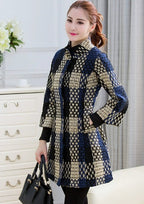 Woolen New Slim-fit Mid-length 34 Sleeve Stand Collar Thick Flower Woolen Coat