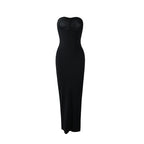 Spicy Girl Style Tube Top Bodycon Side-Slit Long Solid-Color Dress
