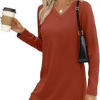 Women's Solid-Color Casual V-Neck Long-Sleeve Knitted Dress
