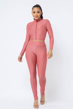 Honeycomb Mock Neck Cropped Jacket and Leggings Set