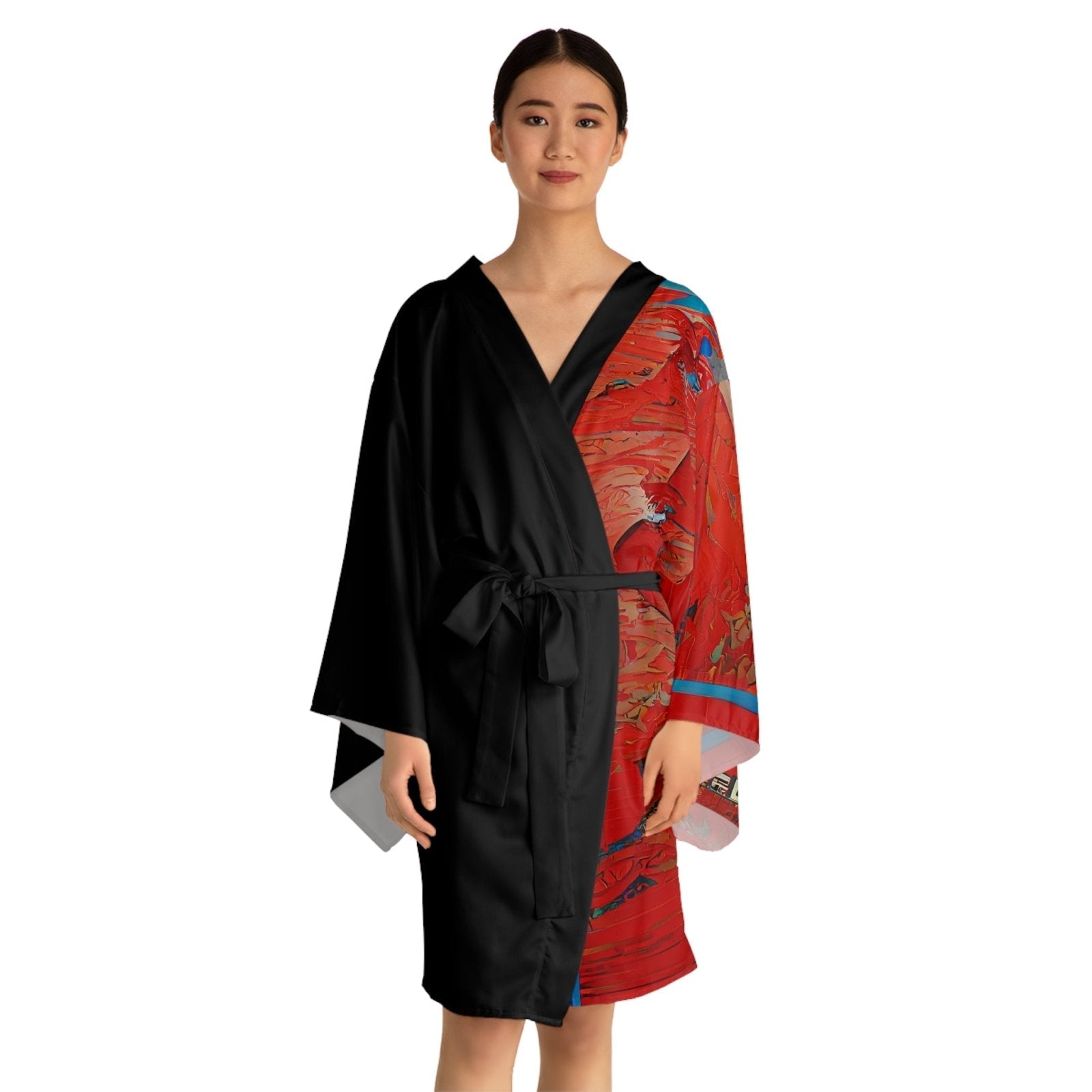 Half Black Half Hónghǎi - Womens Kimono Robe