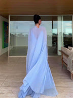 Light Blue Pleated Maxi Dress & Cape Two-piece Set