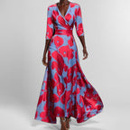 Fashion Print Half-sleeve V-neck Dress Temperament Slim Tight Waist Dresses For Women