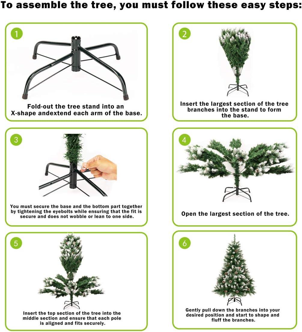 Artificial Christmas Tree 5FT Fold Out with Snow Pine Cones Indoor GIGALUMI