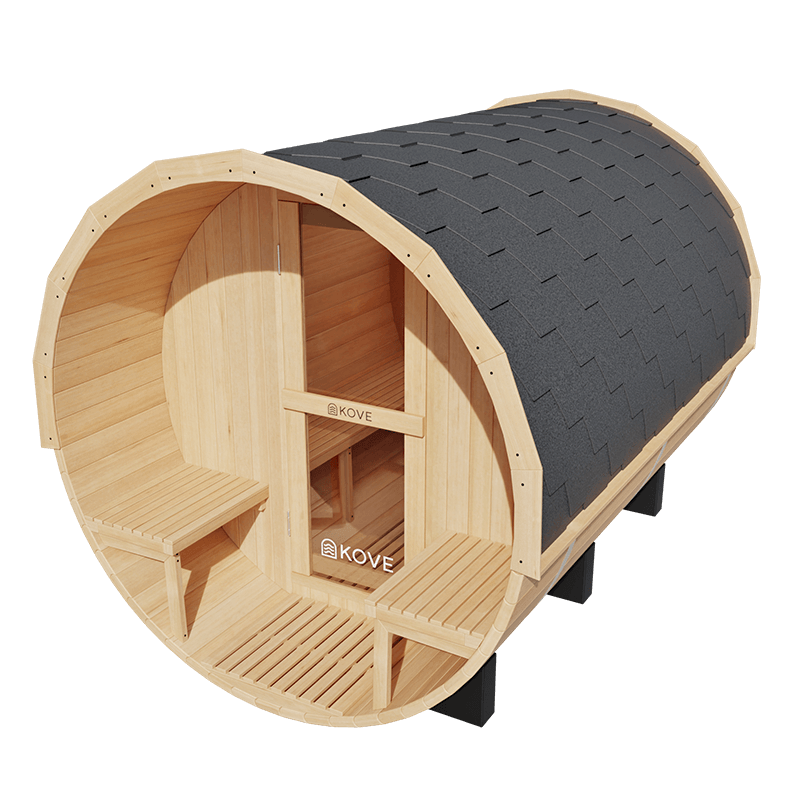 KOVE Outdoor Barrel Sauna – 5–6 Person Garden Sauna with 6kW Harvia Electric Heater