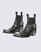Skull Studded Western Ankle Boots – Gothic Cowboy Style