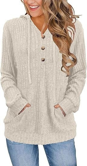 Einfarbiger, langärmeliger Hoodie aus gebürstetem Bedford-Cord-Pullover