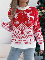 Women Casual Deer Pattern Long Sleeve Pullover Sweater Christmas Edition