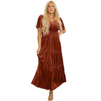Christmas Velvet Women's Short Sleeve Nipped-waist Pocket Dress