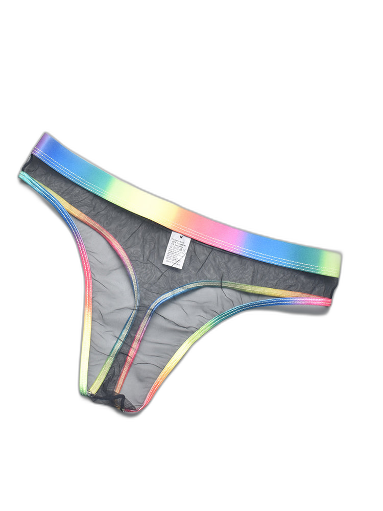 3-pack Men's Rainbow Trim Sheer Mesh Thong
