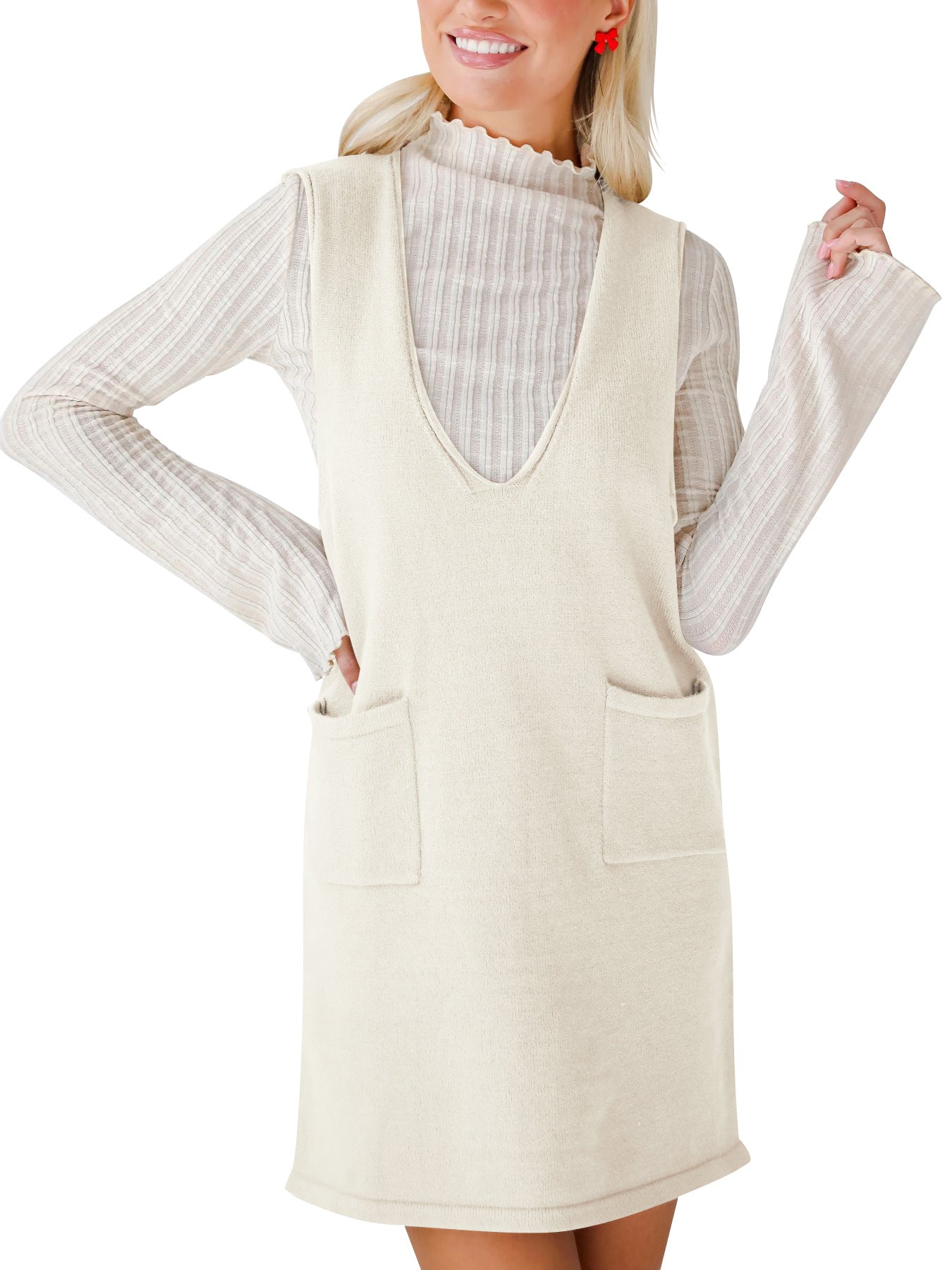 Casual Pocket Sweater Suspender Skirt