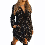 Lace-up Plaid Color Matching Woolen Coat Mid-length Trench Coat For Women
