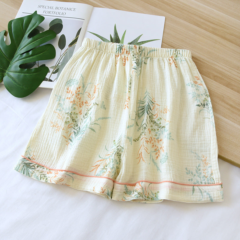 Summer Pure Cotton Gauze Thin Loose Home Shorts