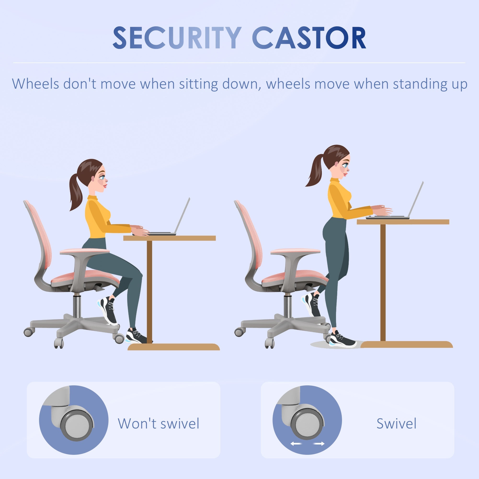 Vinsetto Office Chair, Breathable Mesh Swivel Desk Chair with Adjustable Height and  360° Swivel Security Wheels for Home Office, Study, Pink
