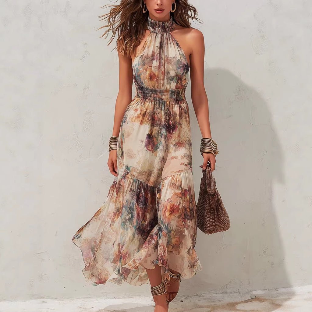 Printed Halterneck Dress Women