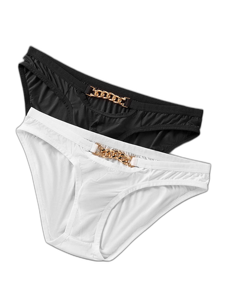 2 Pack Men's U-Pouch Design Metal-Clasp Thin Briefs