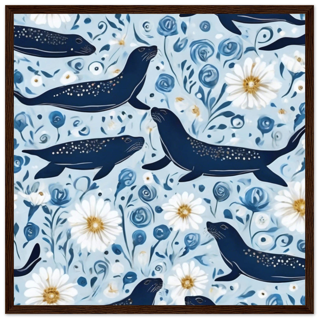 Whimsical Seal and Daisy Framed Wall Art