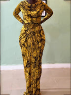 Floral Print Cowl Neck Waist-Cinched Maxi Dress