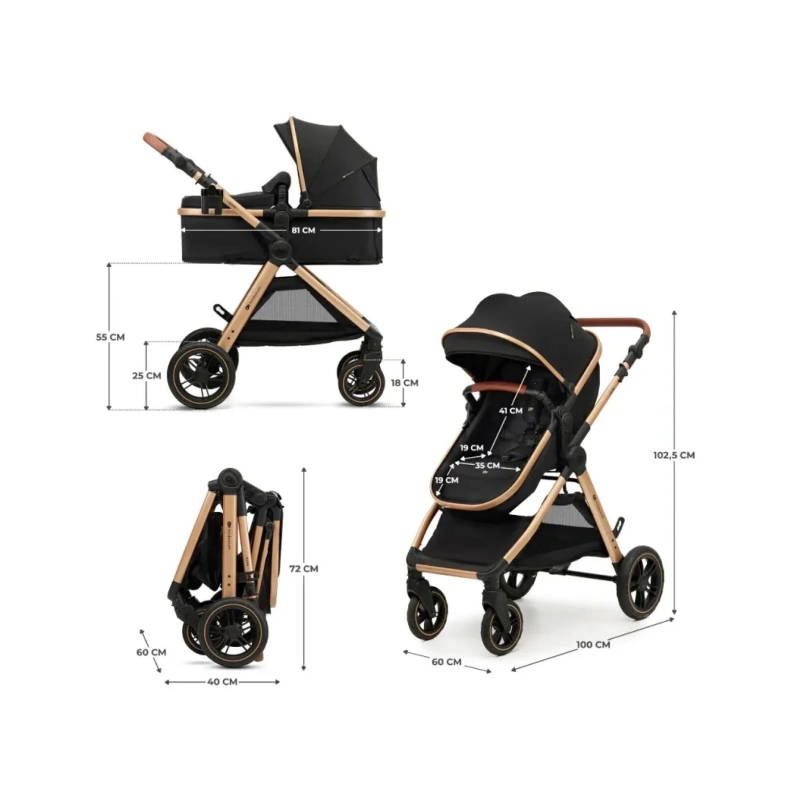 Kinderkraft Esme 3-in-1 Travel System with Mink Pro Car Seat - Pure Black