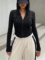 Top Slim Fit Sports Hoodie Short Zipper Hooded Sweatshirt