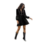 Women's Intellectual Casual Long-Sleeve V-Neck Dress