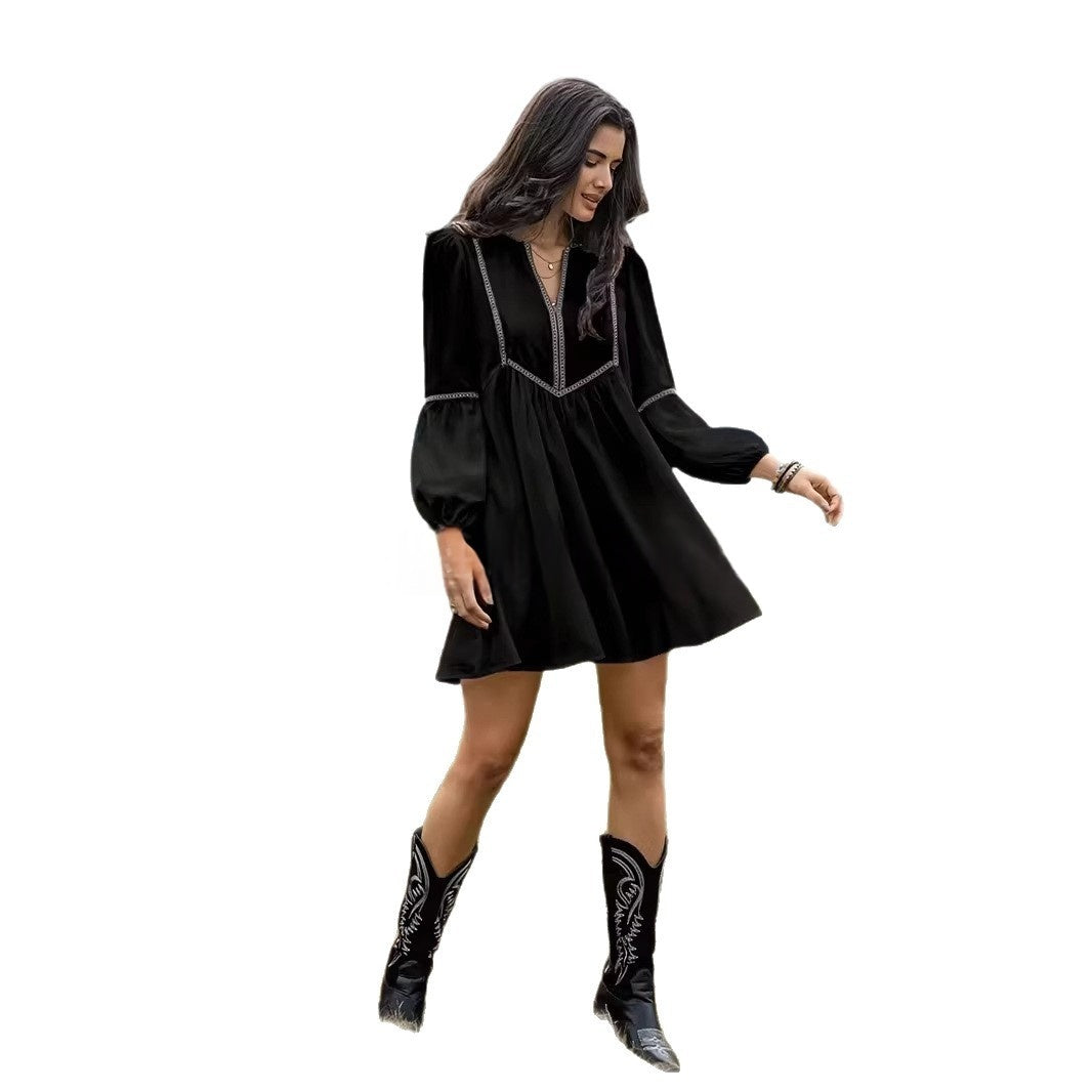 Women's Intellectual Casual Long-Sleeve V-Neck Dress