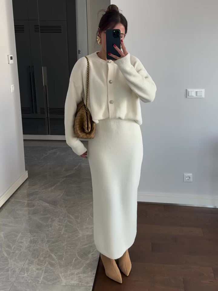 Women's 2-Piece Cardigan & Maxi Skirt Suit Set - Elegant Co-ord Outfit