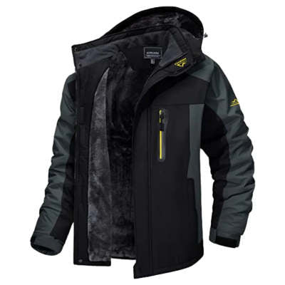 Winter Hooded Jacket Fashion Casual Warm Fleece Coat Windproof Rainproof Parka Windbreaker Men's Top