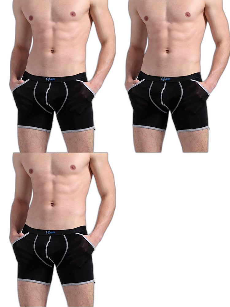 3 Pack Men's Long Leg Boxer Briefs Made of Ultra-Thin Ice Silk with Anti-Wear Elastic