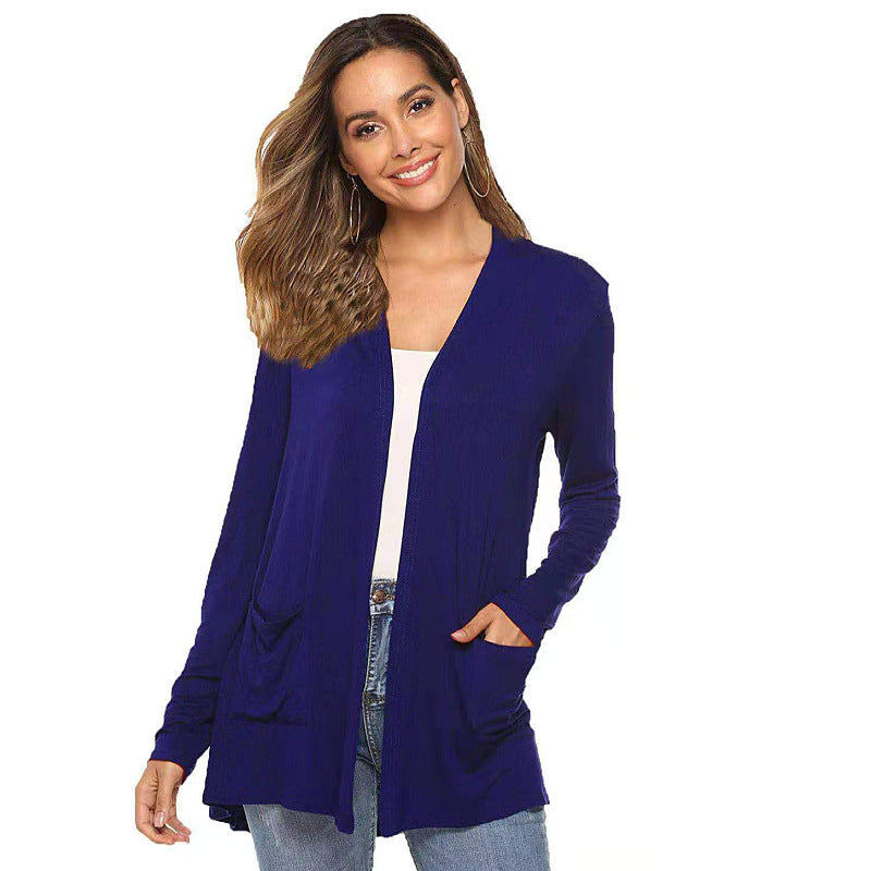 European And American Mid-length Long-sleeved Cardigan Sweater Women
