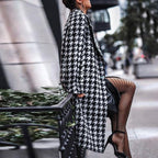 Women's British Style Houndstooth Print Long Coat
