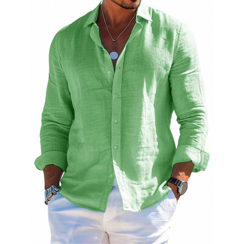 Men's Long Sleeve Shirt Casual Loose Lapel Button Top Solid Color Plus Size Blouse Clothing