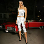 Womens Tube Top Polka Dot Top And Cropped Pants Set