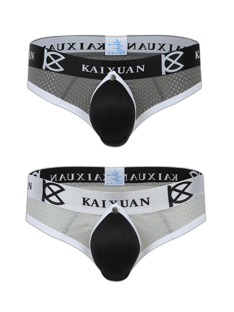 2 Pack Men's Breathable Mesh Removable U-Shaped Pocket Thongs
