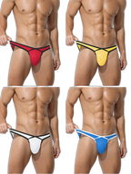 4 Pack Men's Low-Rise Sexy Narrow-Band Cooling U-Convex Breathable Comfortable Thong