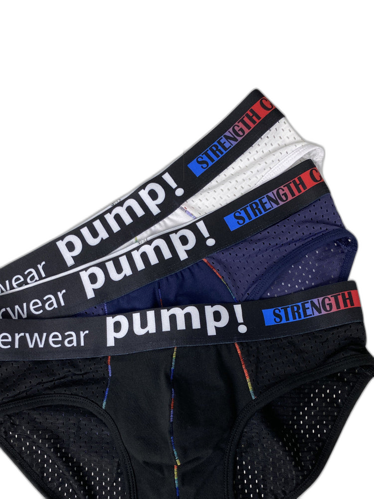 Men's Mesh Briefs With Colorful Spliced Lines