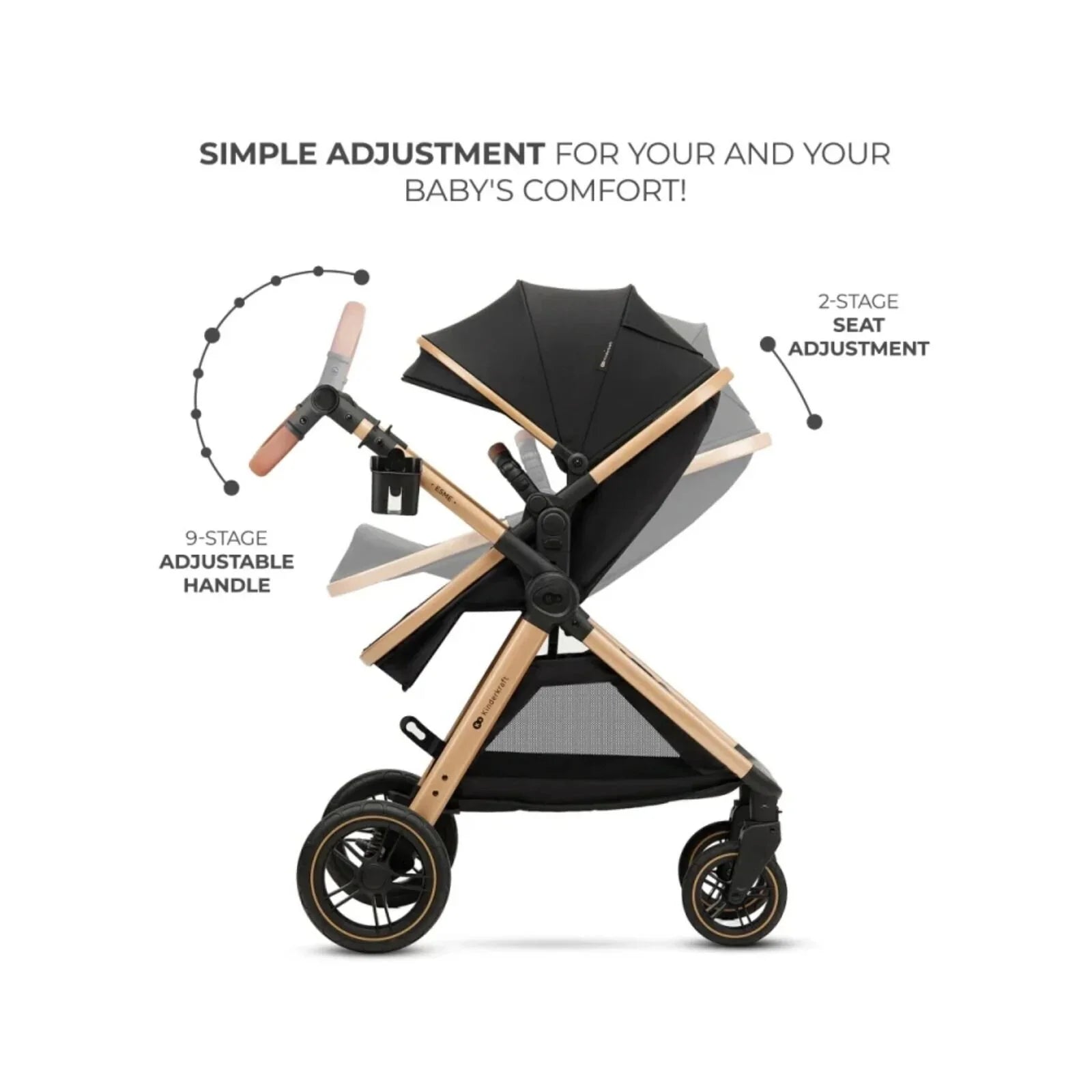 Kinderkraft Esme 3-in-1 Travel System with Mink Pro Car Seat - Pure Black