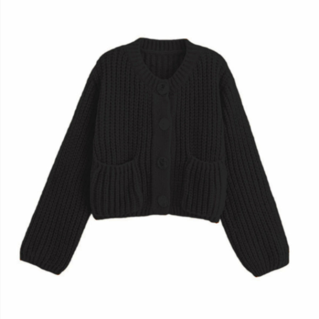 Pocket-button Knitted Women's Round-neck Ingot Sweater Coat
