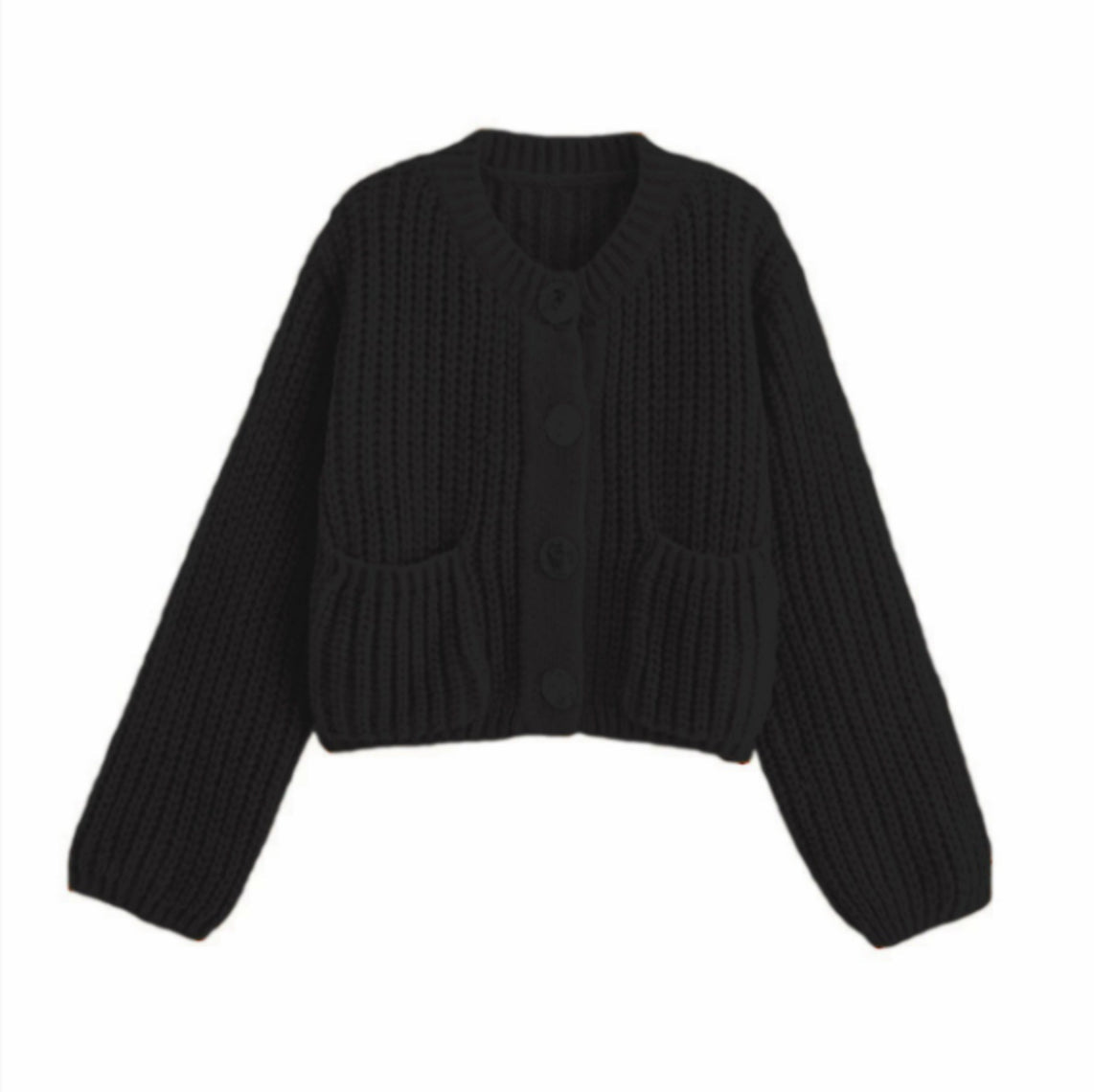Pocket-button Knitted Women's Round-neck Ingot Sweater Coat