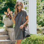 Striped Short Sleeve Pocket Dress Women