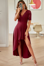 Lace Cutout V-Neck Short Sleeve Dress