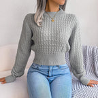 Street Style Twist Long Sleeves Cropped Knitted Sweater