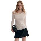 Women's Fashionable Lace-trimmed Off-the-shoulder Long-sleeve Top